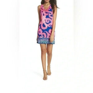 Lilly Pulitzer Kyra Ikat Blue Mocean Engineered Silk Jersey Dress Size Small
